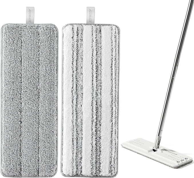 JOYMOOP Mop Replaceet Pads, Reusable Microfiber Mop Pads for 13-inch Flat Mop and Mop Bucket Set, Pack of 2 Refills - Grey and Stripe