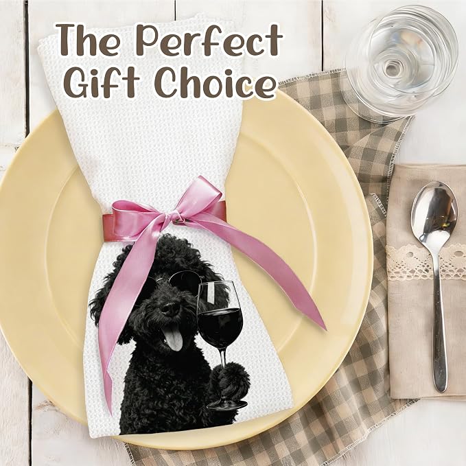 Funny Poodle Kitchen Towels Set of 2, Dog Kitchen Bar Accessories, Dog Chef Gifts for Women Decorative Hand Towels for Kitchen Decor, Poodle Lovers Dish Tea Towel, 16x24 Inch