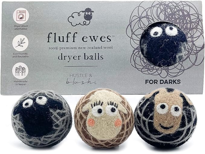 Fluff Ewes Premium Handmade New Zealand Reusable Wool Dryer Balls for Laundry, Anti-Static Alternative to Liquid Fabric Softener, Plastic Dryer Balls or Dryer Sheets, 6 Pack Bundle with Boxes