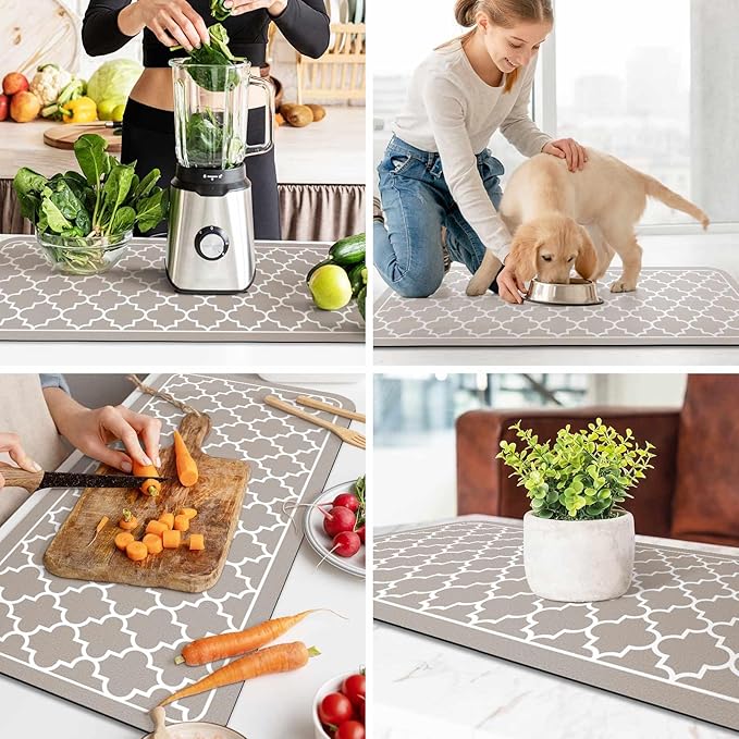 WISELIFE Dish Drying Mat Super Absorbent Drying Mat Large Dish Drying Mats for Kitchen Counter Easy Clean Dish Mat Kitchen Drying Mat18"x 36" Stylish Khaki