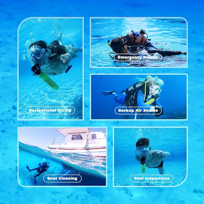 SMACO Mini Scuba Tank 0.5L Portable Small Diving Tank for Underwater Breathing Reusable Diving Cylinder Lung Air Tank for Emergency Rescue Boat Cleaning Backup Air Source Pony Bottle S300