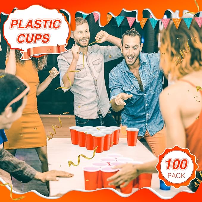 Lounsweer 100 Pcs 16 oz Disposable Party Cups Plastic Heavy Duty Drinking Water Cups for Birthday Baby Shower Wedding BBQ Picnic Party Supplies(Orange)