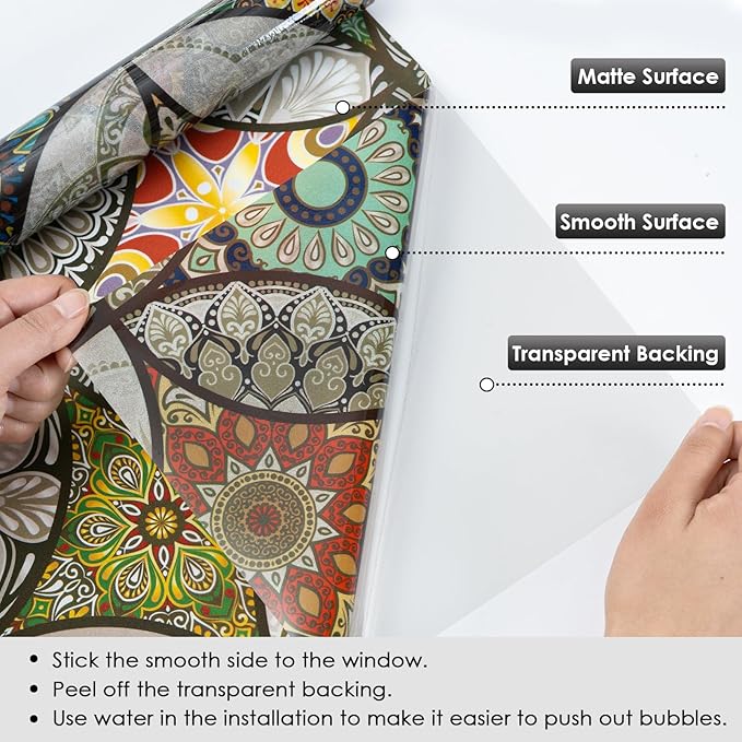 DKTIE Static Cling Decorative Window Film with Installation Tools Non Adhesive Privacy Film Stained Glass Window Film for Bathroom Shower Door Heat Cotrol Anti UV 35.4 x 78.7 Inch