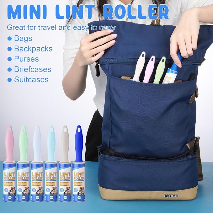 Hushee 48 Pack Mini Lint Roller for Travel, 1440 Sheets 6'' Small Portable Lint Removers for Pet Hair, Clothes and Debris
