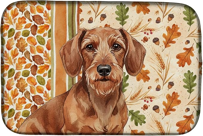 Caroline's Treasures Wirehaired Red Dachshund Heirloom Fall Dish Drying Mat Absorbent Dish Drying Mat Pad for Kitchen Counter Dish Drainer Mat for Countertop, 14 x 21", Multicolor