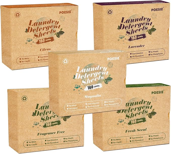 Poesie Laundry Detergent Sheets Multiple Scent 800 Loads Great For Home Dorm Travel Apartments Save Space