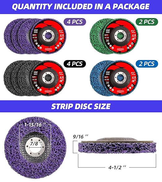 Paint Stripper Discs for Angle Grinder, 4-1/2" x 7/8", 12-Pack, Multi-Surface Rust and Paint Removal Wheels for Metal and Wood