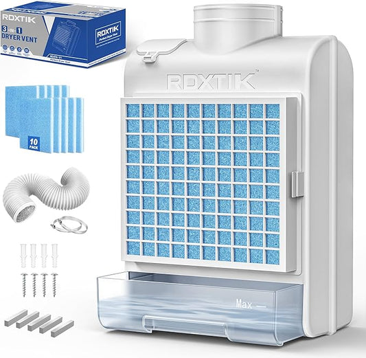 3-in-1 Indoor Dryer Vent Kit, 10 Pcs Polyester Filters for 4 Layer Purification System, Stainless Steel Screen Filter and Water Drawer For Electric Dryer
