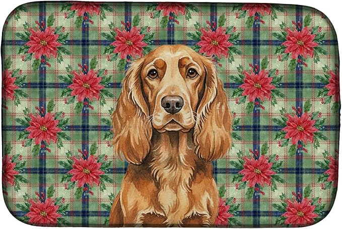 Caroline's Treasures Sussex Spaniel Christmas PoinsettIas Dish Drying Mat Absorbent Dish Drying Mat Pad for Kitchen Counter Dish Drainer Mat for Countertop, 14 x 21", Multicolor
