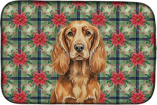 Caroline's Treasures Sussex Spaniel Christmas PoinsettIas Dish Drying Mat Absorbent Dish Drying Mat Pad for Kitchen Counter Dish Drainer Mat for Countertop, 14 x 21", Multicolor