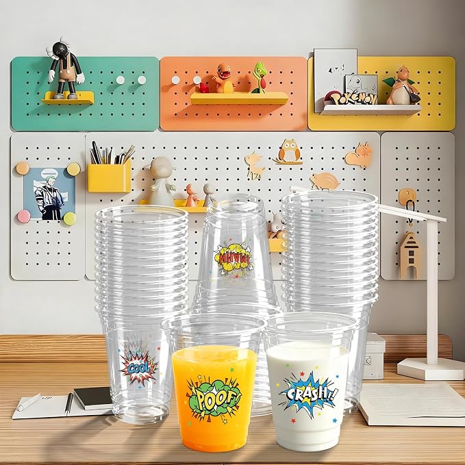 100 Pack Hero Party Plastic Cups 12 Oz Comic Themed Disposable Cups Hero's Action Birthday Party Decoration for Beverage Coffee Birthday Party Supplies