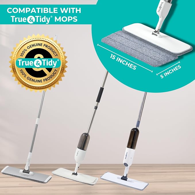 True & Tidy® 2pc Microfiber Mop Pad Refill for SPRAY-250 Multi-Surface Spray Mop with 490ml Refillable Water Bottle for Floor Cleaning