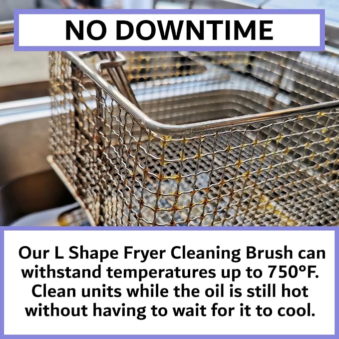 4-Pack Deep Fryer Cleaning Brush – L-Shaped High-Temp Commercial Kitchen Tool - Heavy Duty Brass Bristles - Heat Resistant to 750F - Deep Fryer Cleaner - Made in USA by FryOilSaver Co. B53C