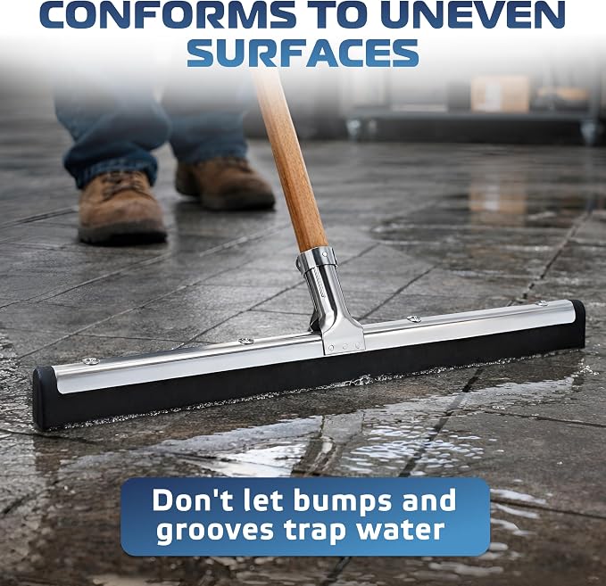 DSV Standard Uneven Surface Floor Squeegee 18’’, Double Foam Blade Garage Squeegee, Taper Pole Connection - Handle Sold Separately for Tiles, Concrete and Asphalt