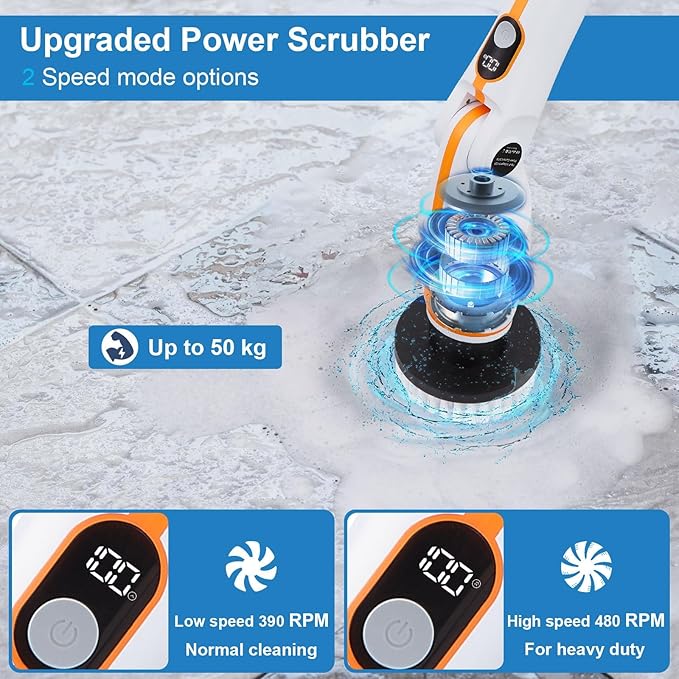 Electric Spin Scrubber with Extendable Handle & 4 Adjustable Angles, High-Speed Cleaning Brush for Versatile Deep Cleaning, Perfect for Bathroom, Shower, Tub, Tiles & Floors