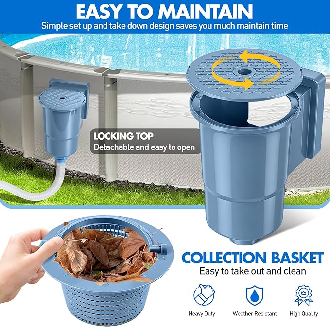 DeeprClean Through Wall Skimmer for Above Ground Pool, Heavy Duty Wall Mount Pool Skimmer Kit, Universally Fits All Standard Pool Wall Openings, In Wall Pool Surface Skimmer for Above ground Pool-Blue