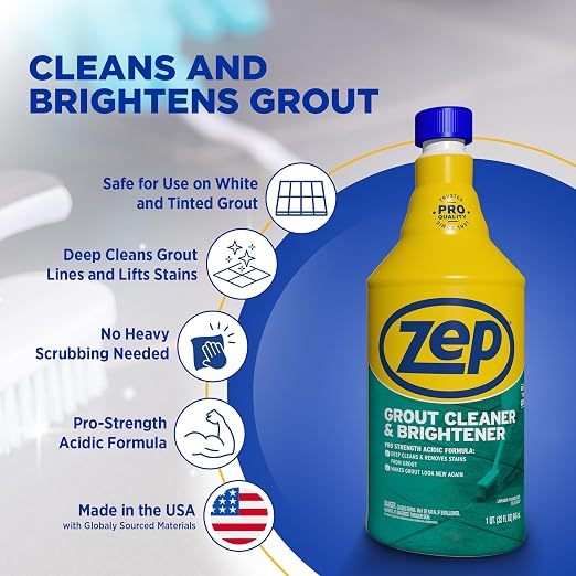 Zep Industrial Grout Cleaner and Brightener - 32 oz (Pack of 4) ZU104632 - Deep Cleaning Pro Formula