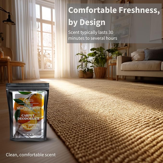 Lapew Orange Carpet Deodorizer Powder - Pet Safe Freshener for Vacuuming | Scented Odor Eliminator for Home | 36 oz