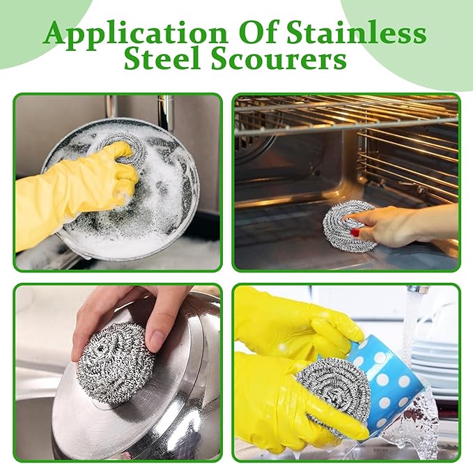 72 Pieces Stainless Steel Scrubber Bulk Steel Wool Scrubber Metal Sponge Wire Scouring Pad Heavy Duty Clean Dish Pot Pan and Oven for Kitchen, Bathrooms, and More