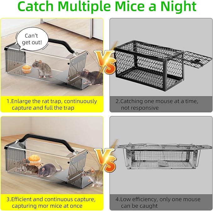 2026 Humane Mouse Trap Indoor Animal Humane Live Cage Trap,Sensitive Pedal Trigger,Extended Transparent Humanes Rat Trap Outdoor,Easy to Catch&Release Live Animal Trap for Rodent,Mole,Vole,Mice,Shrew