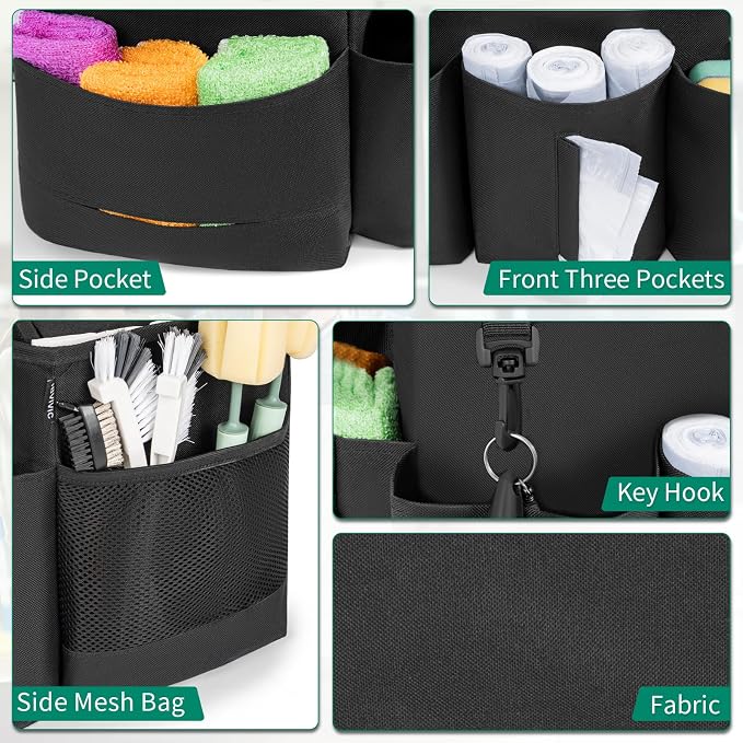 IBVIVIC Wearable Cleaning Caddy Bag for Cleaning Supplies, Large Capacity Cleaning Organizer Tote Bag Kitchen Cleaning Supplies Storage Bag for Cleaners Housekeepers (Black)