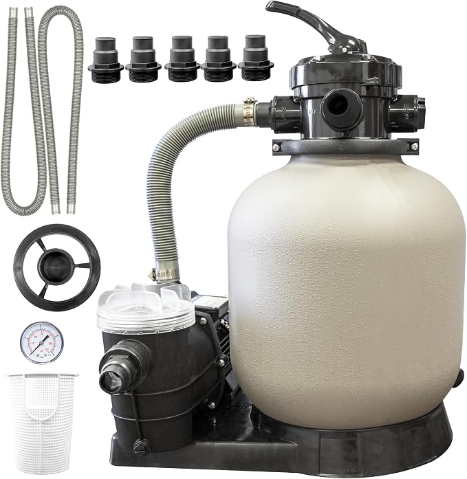 SWIMLINE Sand Filter Pump for Above Ground Pool - 14'', 0.43THP, 2400 GPH Pump flow rate, 4 way Multi port valve, Easy Installation