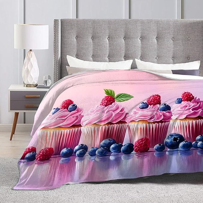 Tijuboni Pink Cupcakes Throw Blanket Dessert Gifts for Girls Women Boys Men Kids Adults Soft Flannel Fleece Blanket for Couch Sofa Bed Home Decor 50"x60"