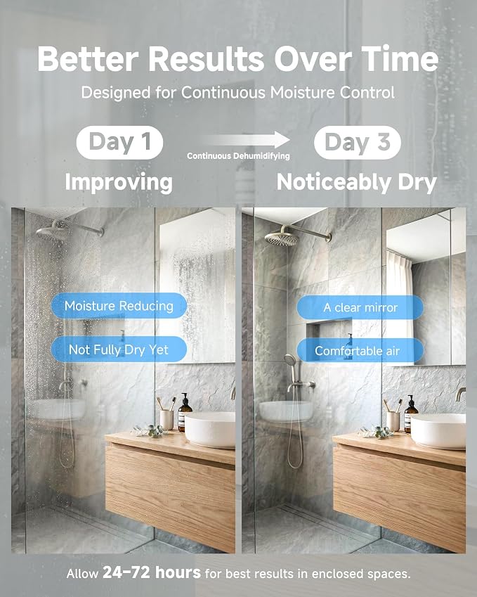EasyAcc 2000ML Bathroom Dehumidifier, 45 oz/Day Lager Dehumidifier for Bathroom, Quiet Moisture Control Lager Dehumidifier for Home, Auto Shut-Off, 68 oz Tank, 7 LED Light for Closet RV