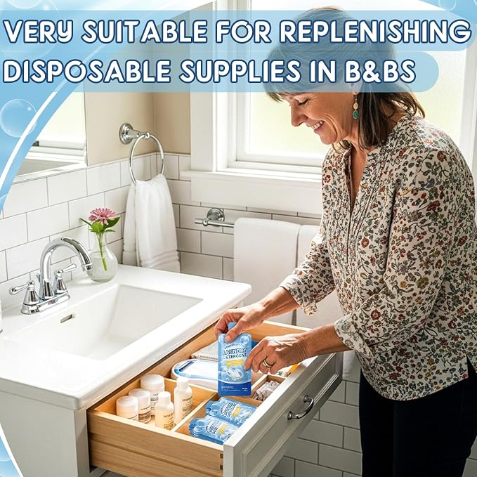 Loopeer 50 Pcs Individual Travel Laundry Detergent 0.88 oz Portable Liquid Detergent Packets for Sink Washing Travel Size Single Use Liquid Soap for Dorms Hotels Hostels Essentials Cleaning