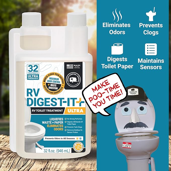 Unique RV Digest-It Ultra Super Concentrated RV Toilet Treatment, 64 Uses - Eliminates Smells and Liquifies Waste, Preventative Bio-Enzymatic Holding Tank Treatment (32 oz, Pack of 2)