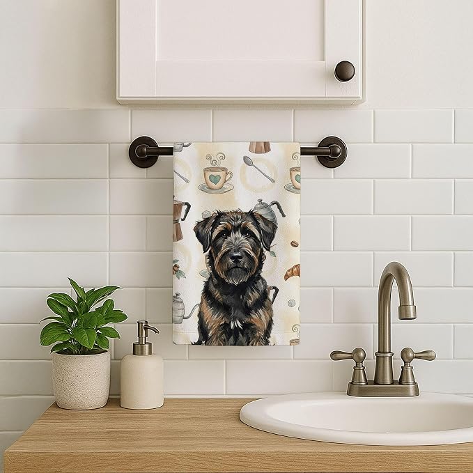 Caroline's Treasures Brindle Bouvier des Flandres Coffee Bar Kitchen Towel Velour Plush Front and Cotton Loop Back Machine Washable