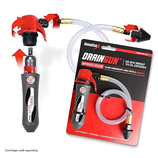 DiversiTech GG-1 Drain Gun with Flexible Hose Pipe for A/C Condensate Lines, Air Conditioner Cleaner, Clears HVAC Clogs, Charcoal Grey, No Cartridges Included