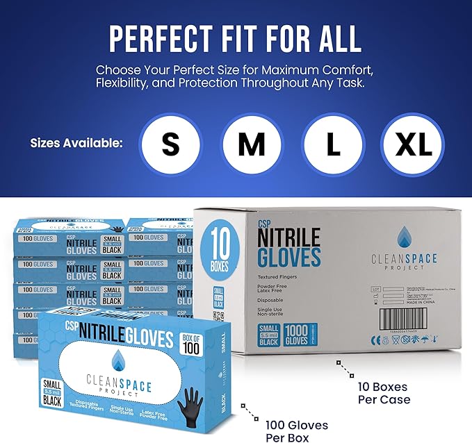 CLEAN SPACE PROJECT Black Nitrile Cooking Gloves, Heavy Duty 5.5 Mil, Disposable Food Grade, Latex Free Powder Free