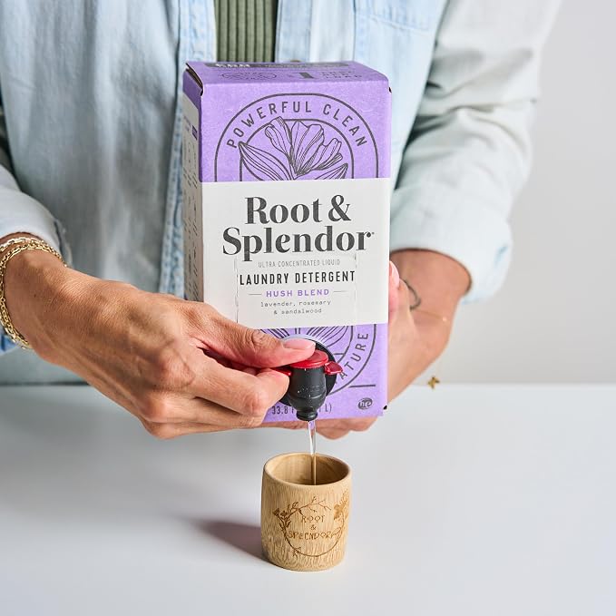 Root & Splendor Ultra Concentrated Non Toxic Laundry Detergent Liquid - Plant Based & Eco Friendly Enzymatic Laundry Soap, Hush Scent, 1 Liter, 67 Loads