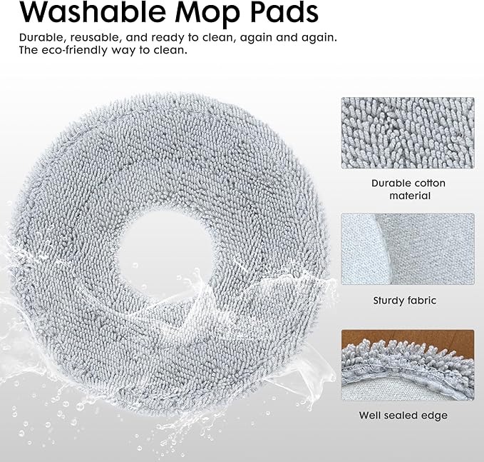 Replacement Parts for Extravis V5/V5 Pro Robot Vacuum, 4 Side Brushes, 4 Mop Cloth Pads, 4 Vacuum Dust Bags, 4 Hepa Filters
