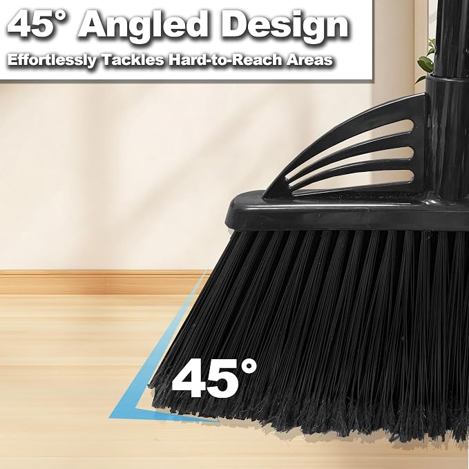 Four-Section Rod Long-Handled Broom,Heavy-Duty Broom, Angle Broom for Outdoor/Indoor（Black+Green4）