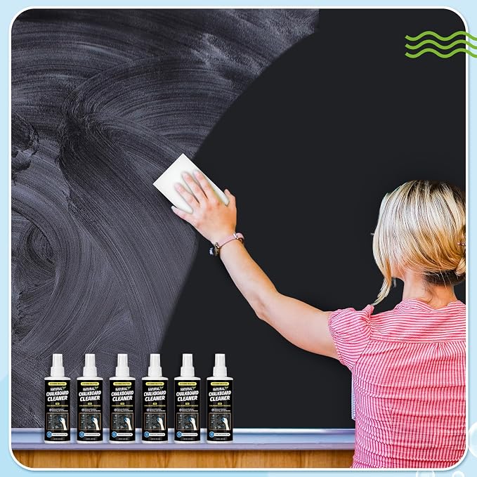 Fuyoooo 6 Sets Chalkboard Cleaner Spray and Eraser Kit 8oz Dry Erase Board Cleaner Spray Microfiber Cleaning Cloths with Sponge Erasers Liquid Chalk Markers for Whiteboard Blackboard Dry Erase Board