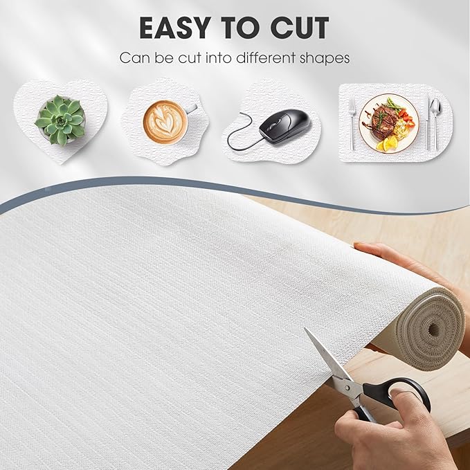Drawer and Shelf Liner, Non-Slip Kitchen Cabinet Liners Non-Adhesive Thick Strong Grip Waterproof Washable Mats Protect Dresser Shelves Cupboard Bathroom Cabinets, White, 12 in X 30 FT