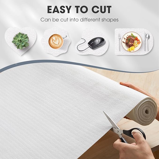 Drawer and Shelf Liner, Non-Slip Kitchen Cabinet Liners Non-Adhesive Thick Strong Grip Waterproof Washable Mats Protect Dresser Shelves Cupboard Bathroom Cabinets, White, 20 in X 20 FT