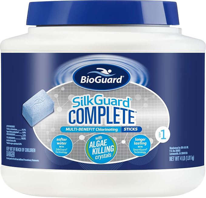 BioGuard SilkGuard Complete Chlorinating Sticks, 4 lb, Single Pack | Longer Lasting with SmartGuard Technology and Algae Killing Crystals, Formulated with SunShield Technology
