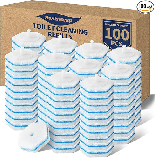 100 Count Toilet Bowl Wand Refills, Disposable Toilet Cleaner Refills, Disposable Wand Heads Compatible with Clorox and the Most Toilet Brushes
