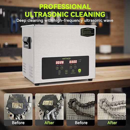 Commercial Ultrasonic Cleaner, ECO Mode, Heating, Degas Mode, ECO Energy-Saving Ultrasonic Cleaning Machine Excellent for Labs,Carburetor,Jewelry,Dentures,Automotive & Industrial Parts. (10L)