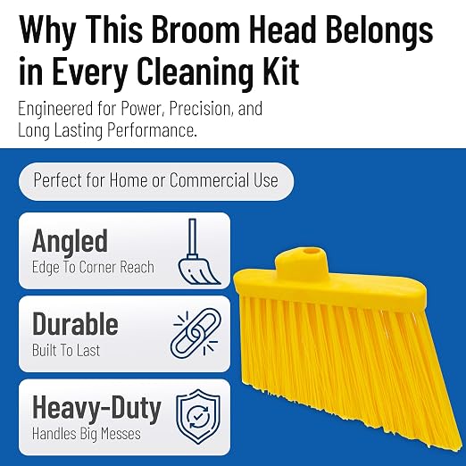 SPARTA Sweeper Broom – 12 Inch Angled Outdoor Broom Head with Durable Polypropylene Bristles, Standard Thread Compatible for Home Garage or Kitchen Cleaning, Yellow