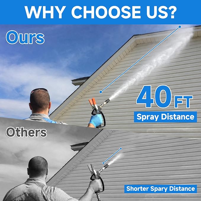 JOEJET Adjustable Pressure Washer Long Range Nozzle, 1/4" Quick Connect | Twist Nozzle 0 to 60° Spray Pattern, High Reach, No Ladder Needed, 2-3 GPM
