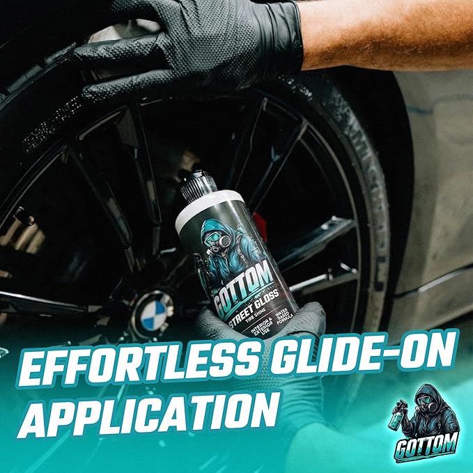 Gottom Tire & Trim Shine – 16oz, Scented Boosted Colada - Ultra High Gloss for Plastic Trim & Wheels – Water-Based Dressing – Car Tire Cleaner & Dressing – Car Detailing Supplies