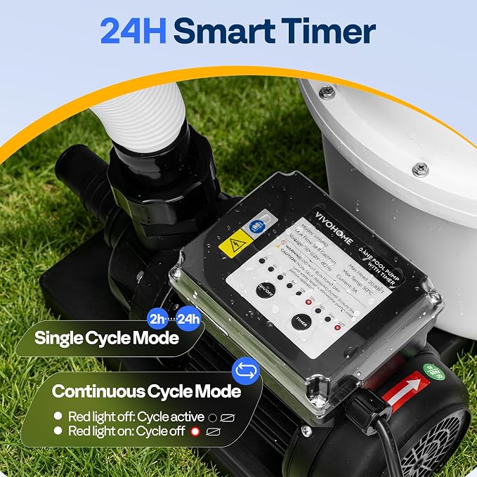 VIVOHOME 12 in Sand Filter Pump for Above Ground Pool, 0.4 HP 3168 GPH, Swimming Pool Filter System with 24H Timer & 6-Way Valve, High-Efficiency Filtration for Pools Up to 11,000 Gallons