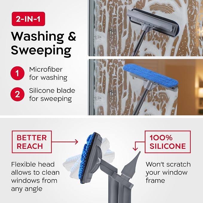 Tyroler Professional Window Squeegee with Extension Pole | Squeegee for Windows Cleaning | Outdoor Window Cleaner Tool, Windows Washing Kit with Extension Pole | Window Cleaning Kit (18.6 feet)