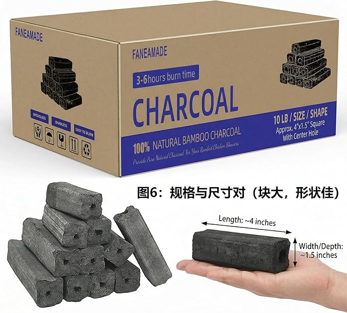 10lb Natural Bamboo Charcoal – Premium BBQ Fuel for Grilling, Smoker & Outdoor Cooking, Long Burn, Low Ash