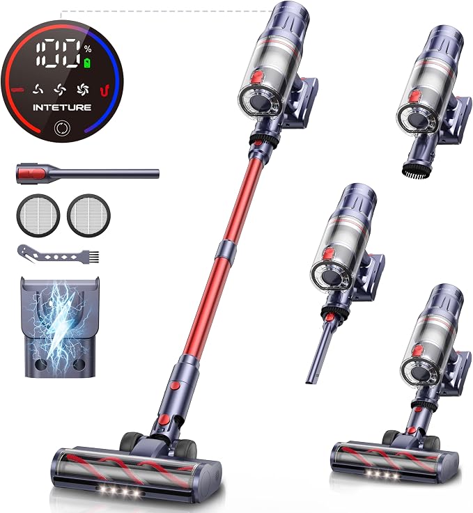 INTETURE Cordless Vacuum Cleaner, 650W 55Kpa 70Mins(ECO) Vacuum Cleaners for Home, Self-Standing Stick Vacuum with Touch Screen & Wall Charging Station for Hard Floor Carpet Pet