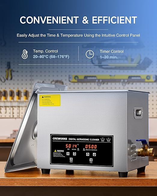 CREWORKS 10L Ultrasonic Cleaner with Heater & Timer, and 17 fl oz Jewelry Cleaner Solution for Gold Diamond Gemstone Glasses Silver Jewelry